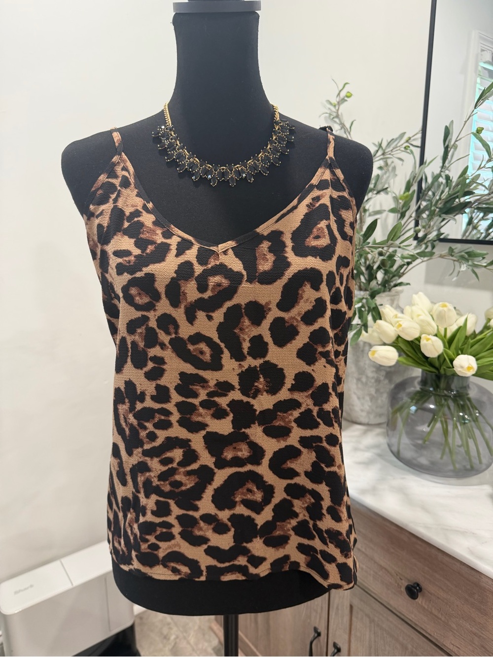 SHEIN Leopard Print V-Neck Cami - Brown & Black